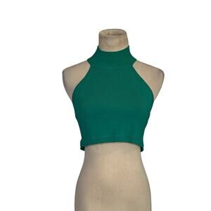 Bar III teal green high neck crossed back knit tank top size Small